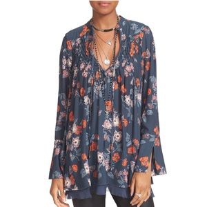 Free People Floral Tunic in Blue and Orange